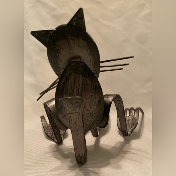Metal Cat Sculpture Figurine Made of Forks & Spoons Artisan Made - Picture 4 of 5